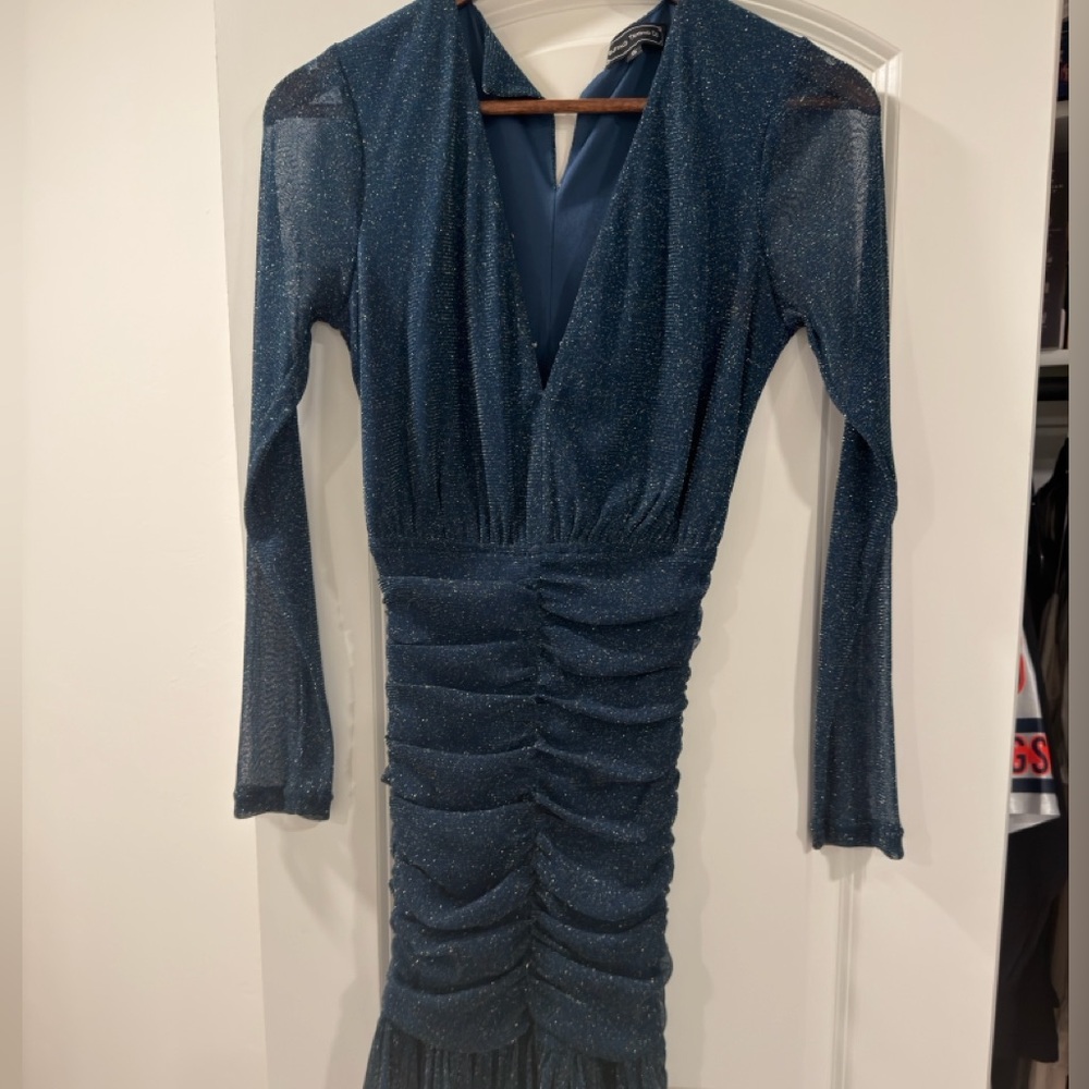 Shimmering Navy Long-Sleeve Dress